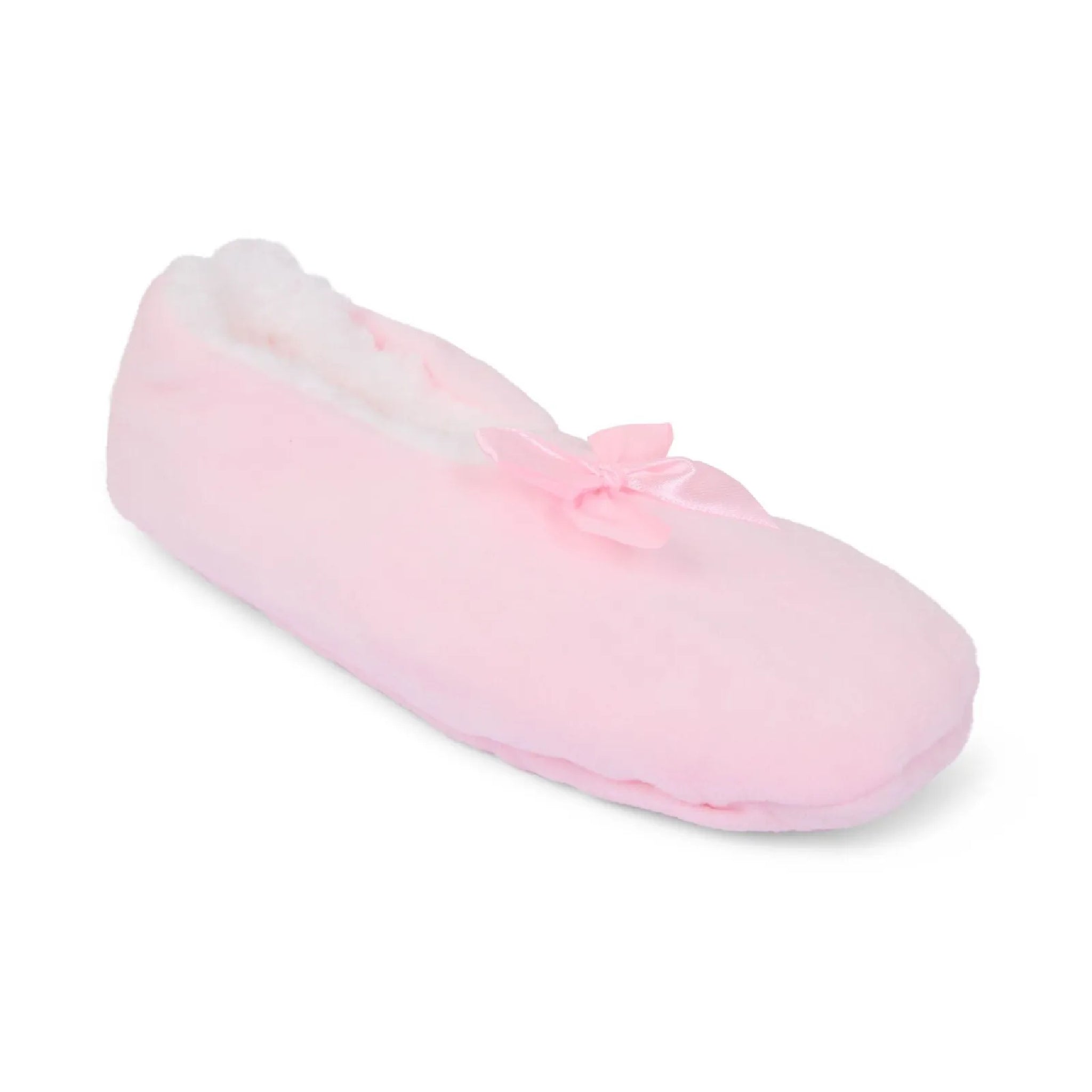 Ladies pink Slip On Slippers Womens Ballerina Style Nightwear With Bow Design Fits Ladies UK 4-7
